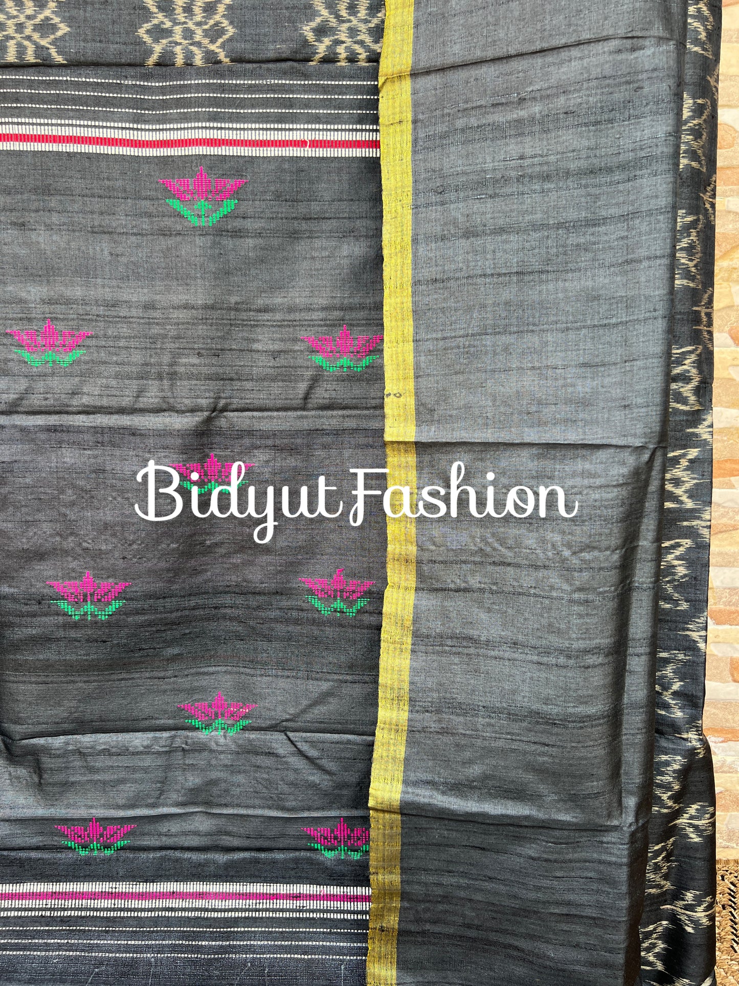 Handlooms of Odisha Gopalpur Ikat Tussar Silk Saree Black Color