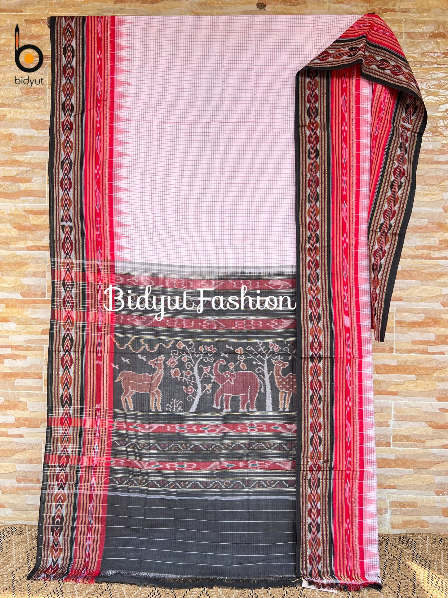 Handlooms of Odisha Sachipar Sambalpuri Ikat Cotton Sarees White color