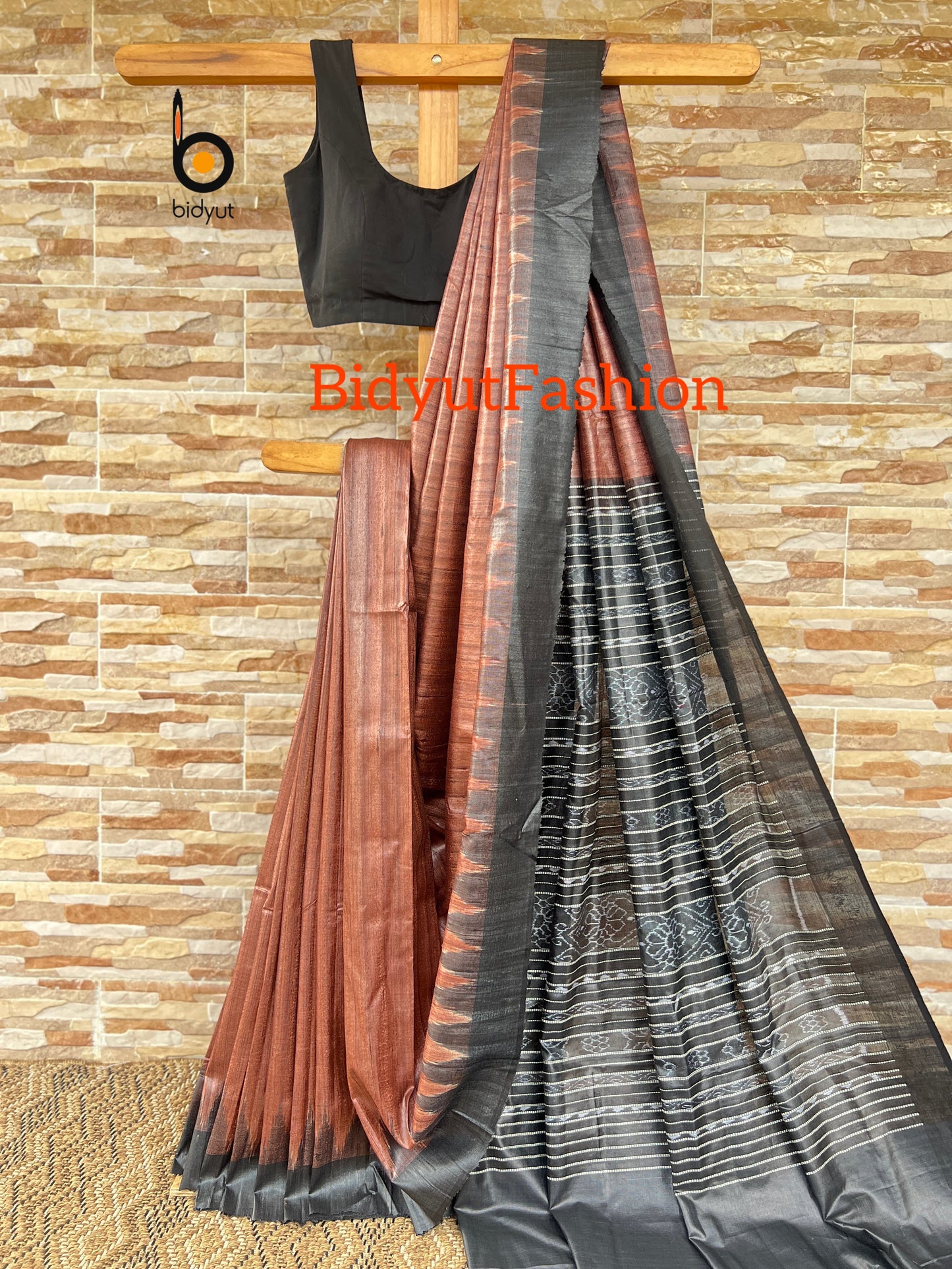 Gopalpur Ghicha Tussar Silk Saree - Odisha Ikat handloom in earthy brown color