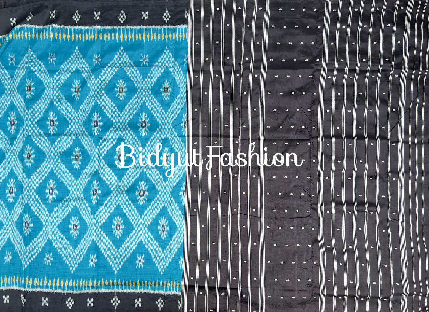 Handlooms of Odisha Nuapatna Khandua Taraballi Ikat Silk Saree blue color