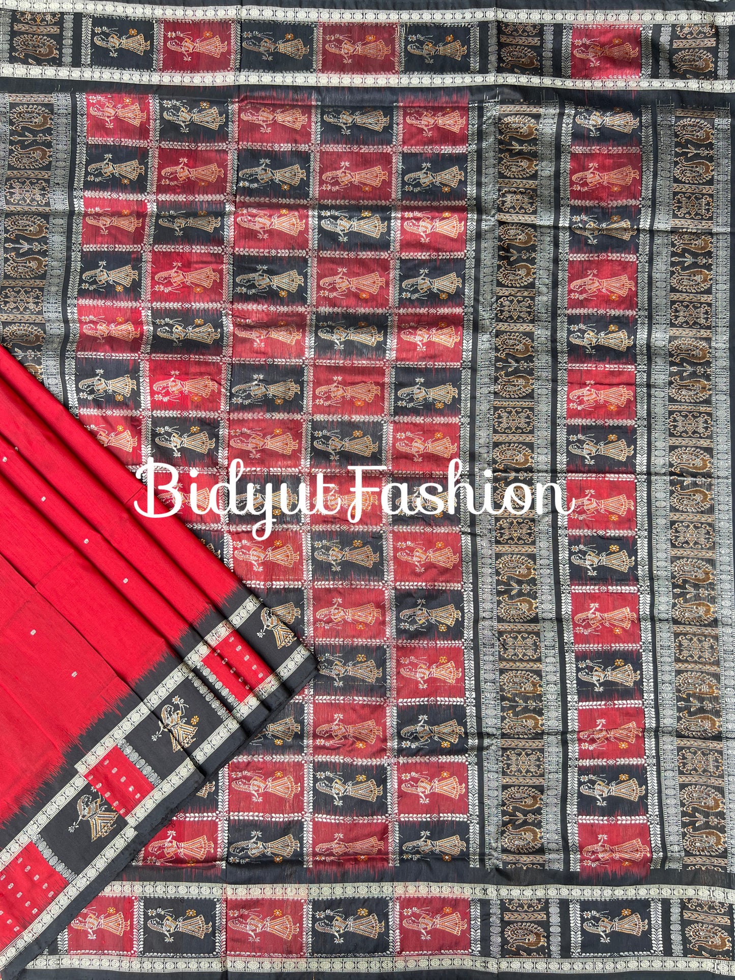 Handlooms of Odisha Putli Bomkai Silk Saree Red color