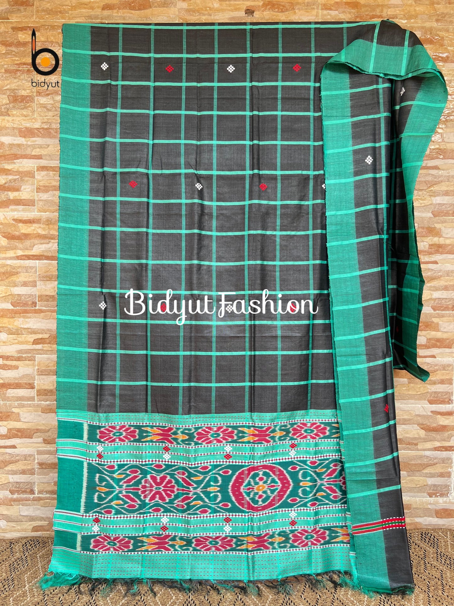 Odisha handloom Santhal Tribal Tussar Silk Saree Black color