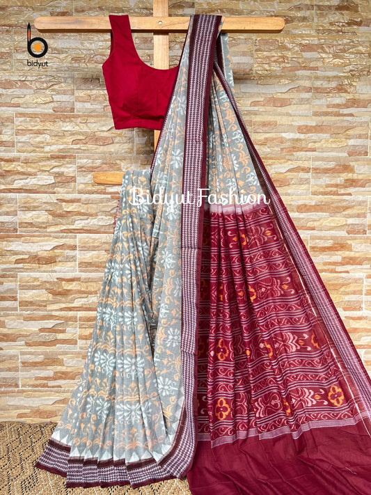 Handlooms of Odisha Sambalpuri Ikat Cotton Saree Grey Color