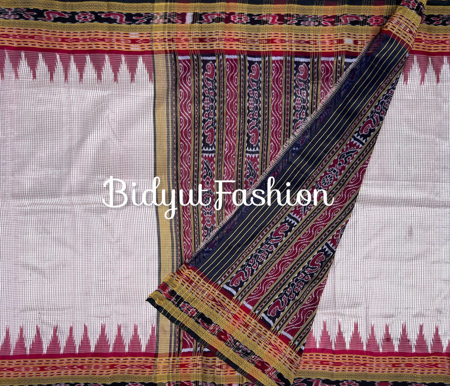 Handlooms of Odisha Sachipar Nuapatna Khandua Ikat Silk Sarees off white color