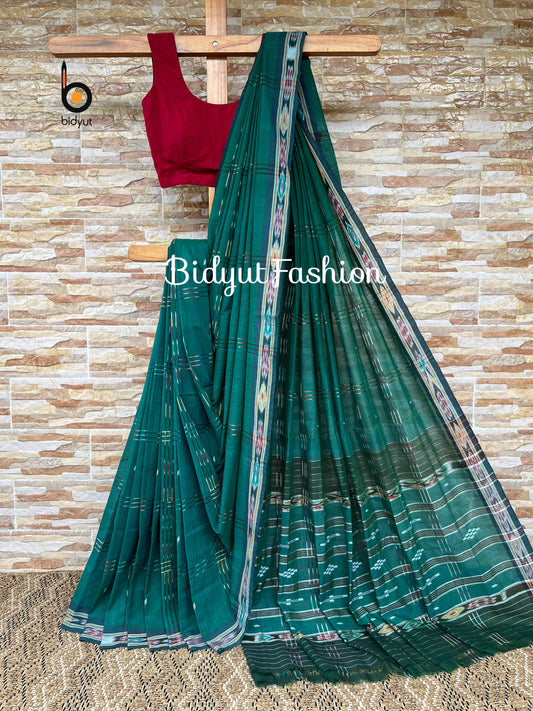 Handlooms of Odisha Jagatsinghput Suta Ikat Cotton Saree Green color