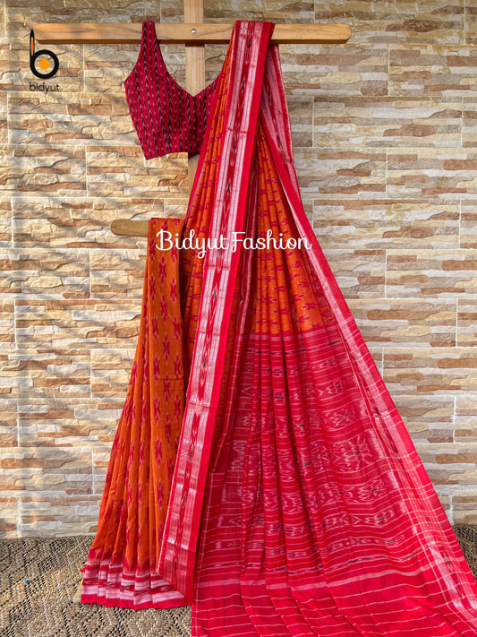 Handlooms of Odisha Maniabandha Nuapatna Ikat Cotton Saree Orange Color