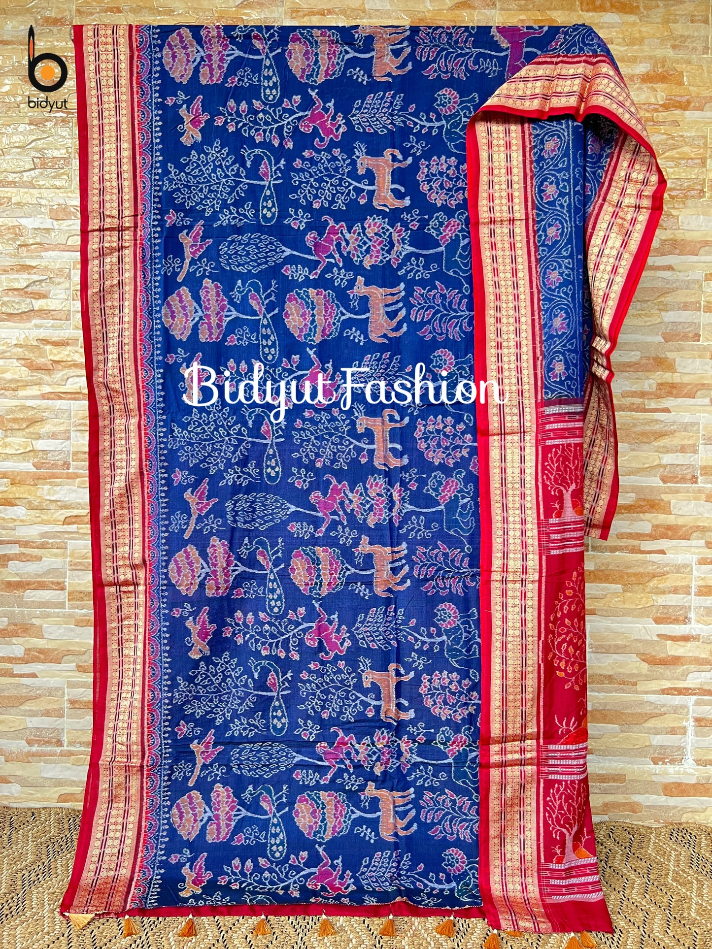 Handlooms of Odisha Sambalpuri Ikat Wild Tapestry Vana Chitta Aranya motif cotton saree Blue color