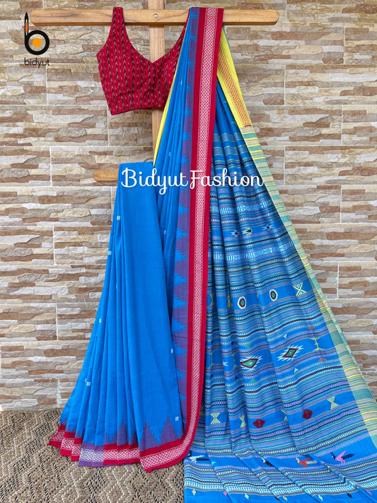 Handlooms of Odisha Ganjam Bomkai Cotton Saree Blue color