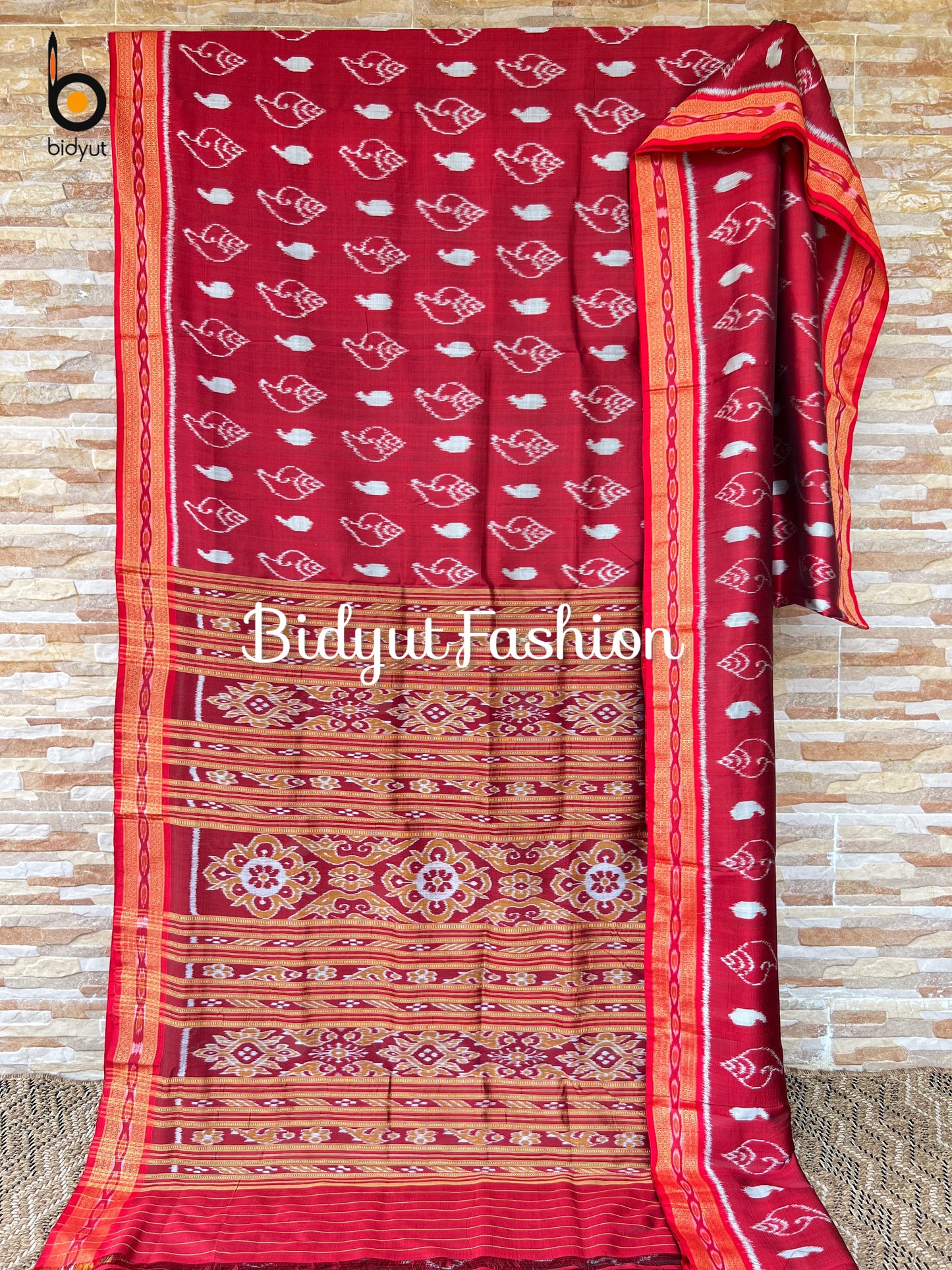 Handlooms of Odisha Nuapatna Khandua Ikat Silk Saree Red Color