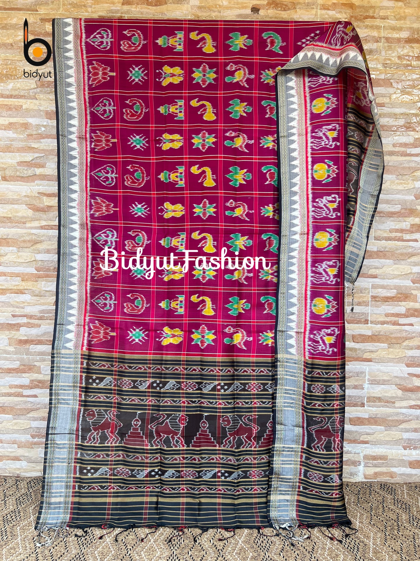 Magenta Pink Nabakothi Ikat Silk Dupatta | Odisha Handloom