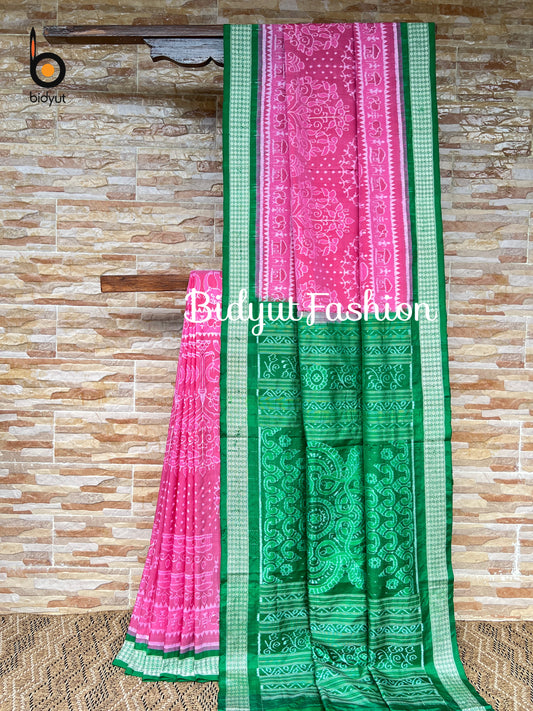 Handlooms of Odisha Sambalpuri Ikat Silk Saree Pink color