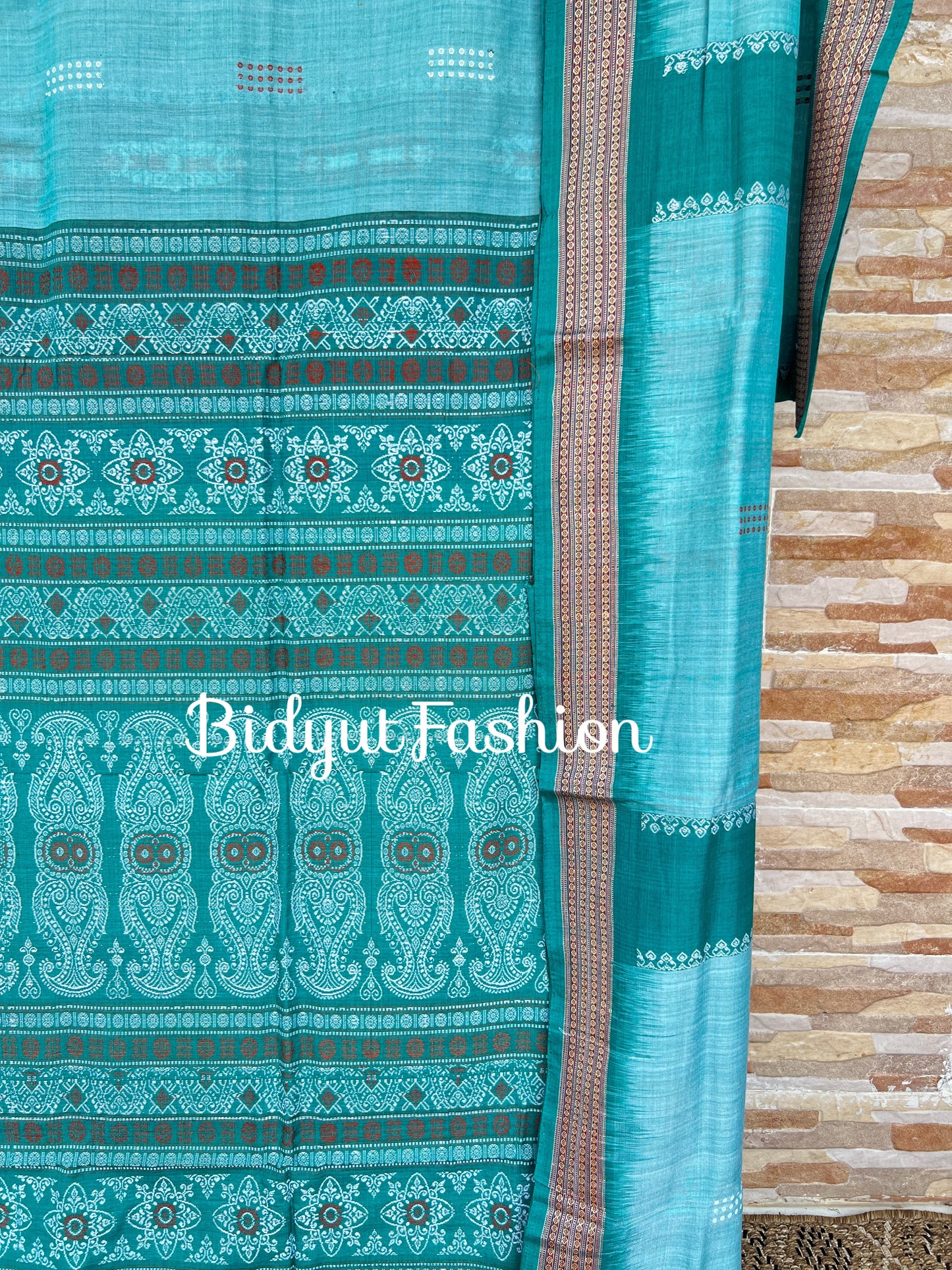 Handlooms of Odisha Sambalpuri Bomkai Cotton Saree blue color