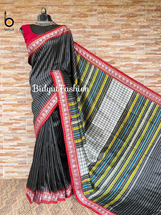 Odisha handloom| Dongria design| Nuapatna Extra weft Silk Saree black color