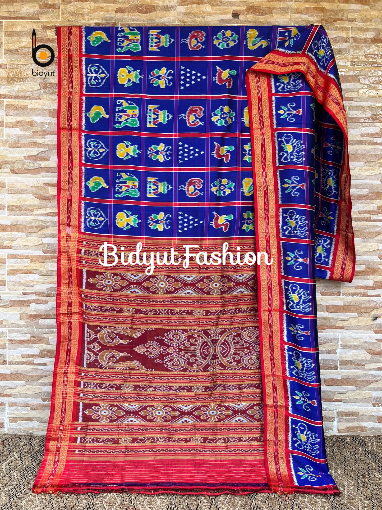 Handlooms of Odisha Nuapatna Khandua Nabakothi Ikat Silk Saree Blue color