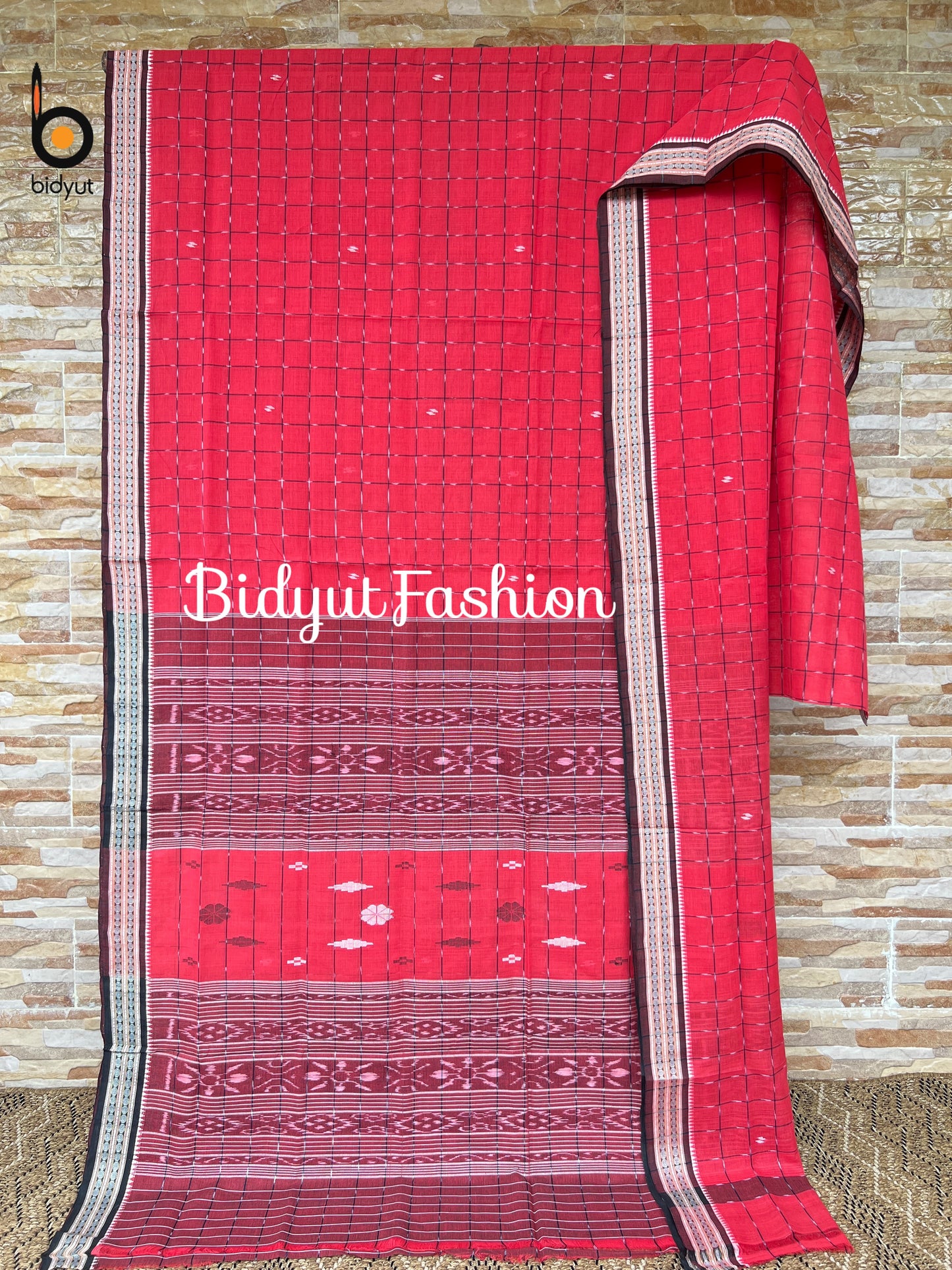 Handlooms of Odisha Jagatsinghpur Suta Ikat Cotton saree Dark Peach color