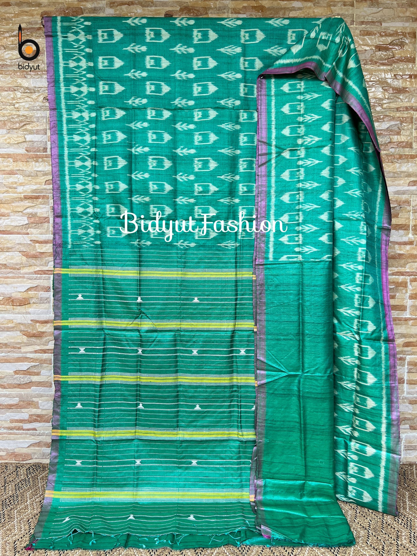 Handlooms of Odisha Gopalpur Ikat Tussar Silk Saree Green Color