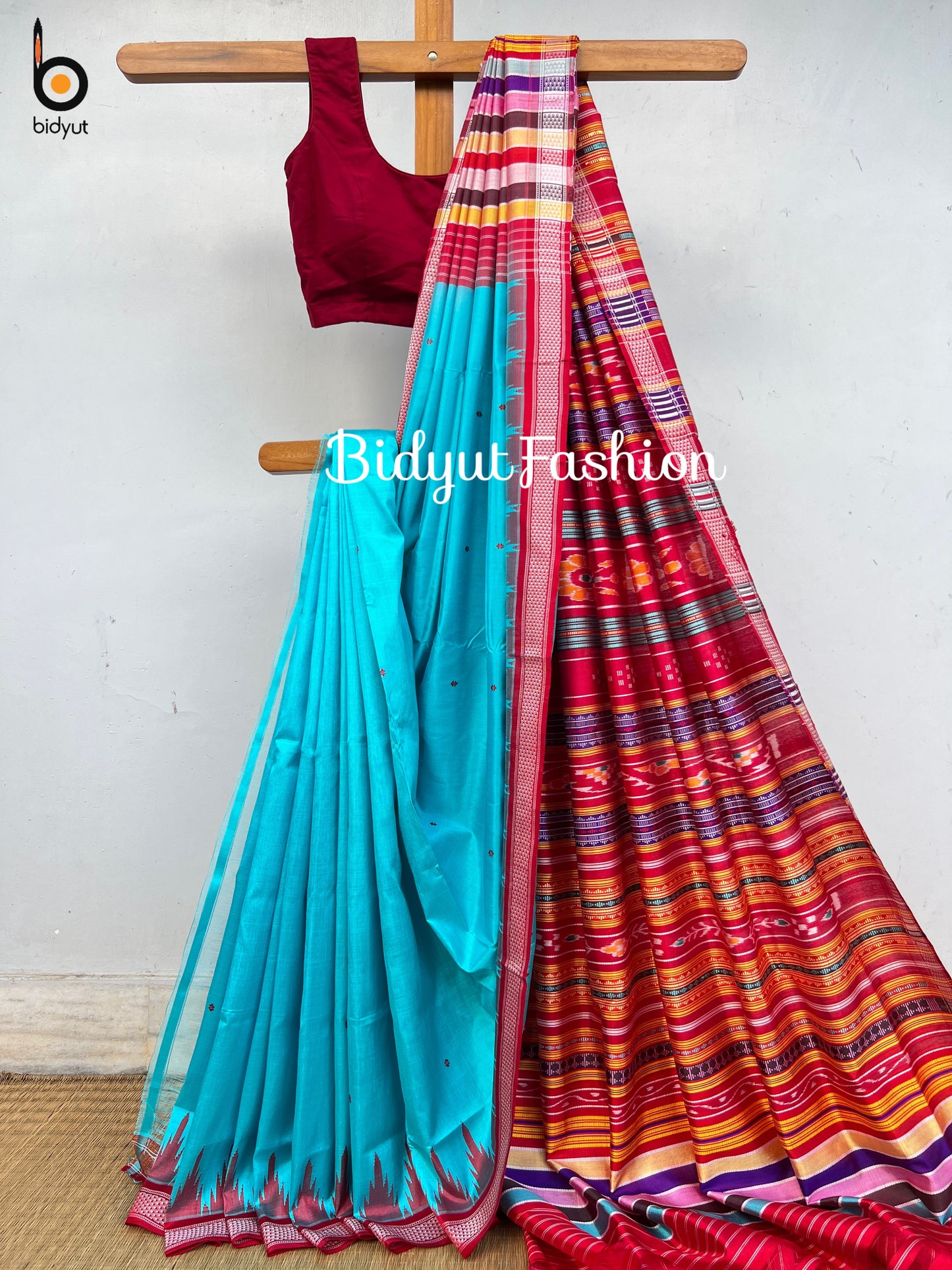Handlooms of Odisha Berhampuri Double Palla Silk Saree Blue color
