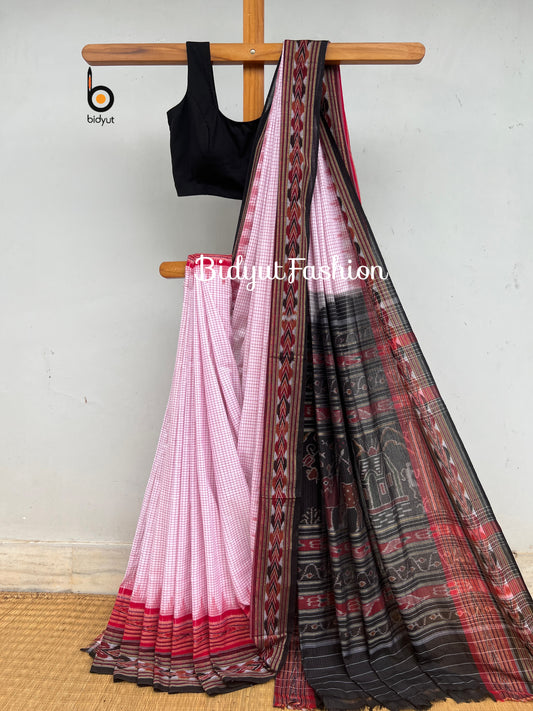 Handlooms of Odisha Sachipar Sambalpuri Ikat Cotton Sarees White color