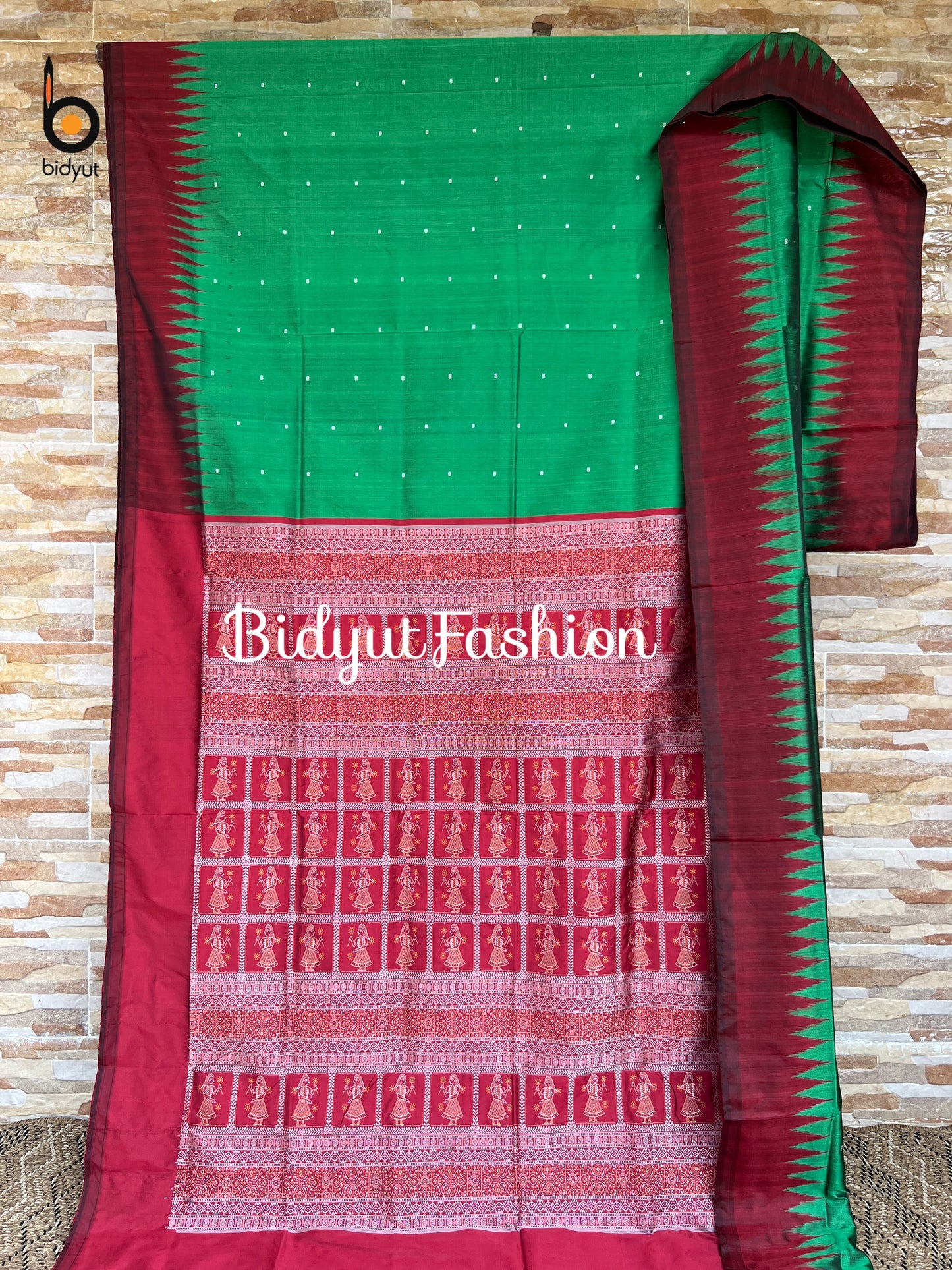Handlooms of Odisha Bomkai Silk Saree Green color
