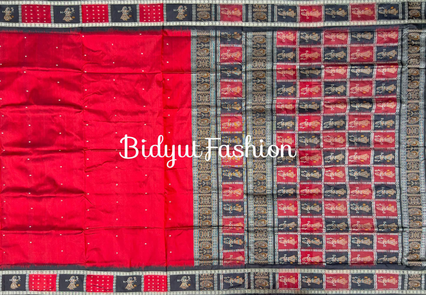 Handlooms of Odisha Putli Bomkai Silk Saree Red color