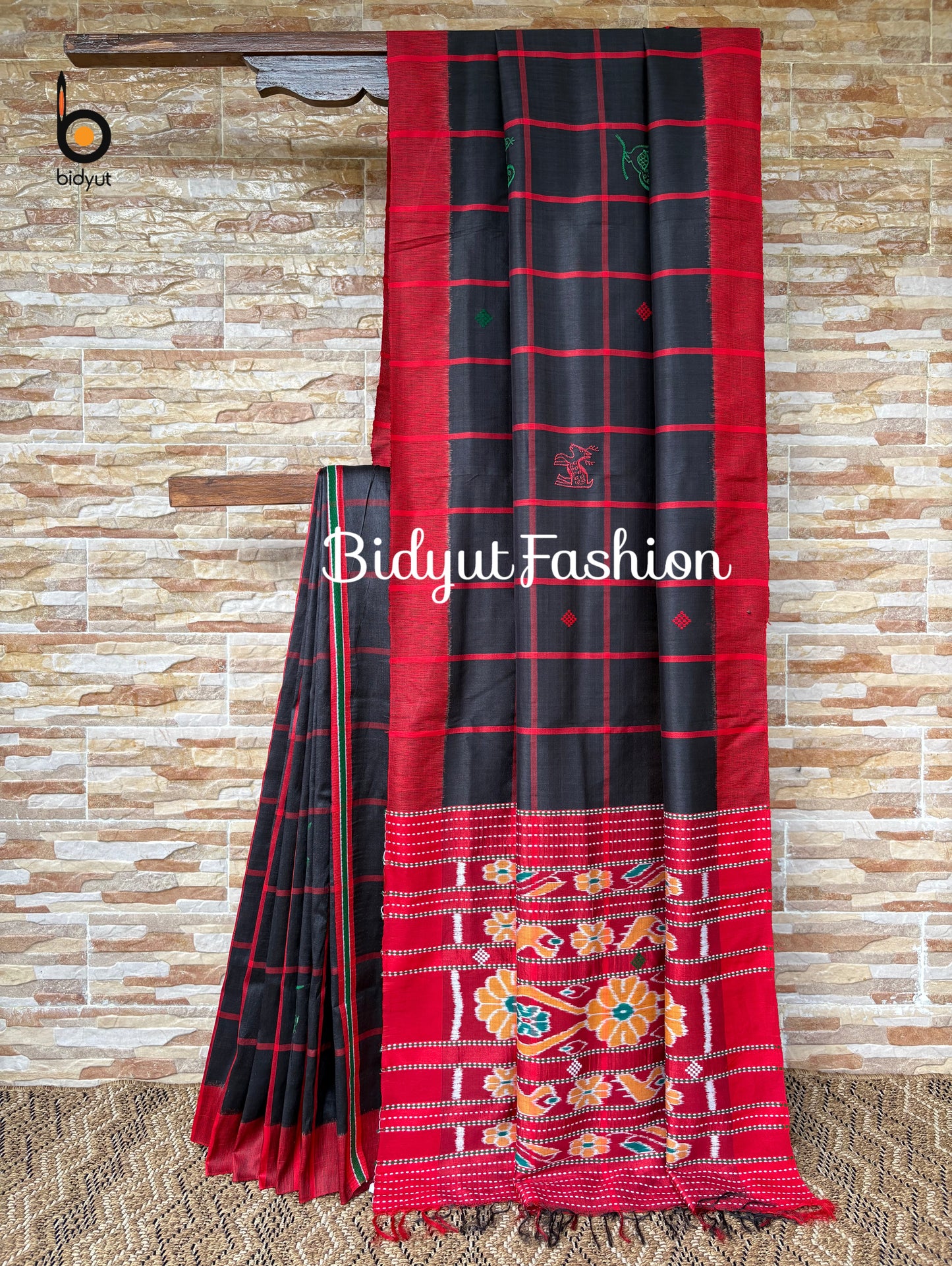Handlooms of Odisha Santhal Tribal Tussar Silk Sarees Black Color