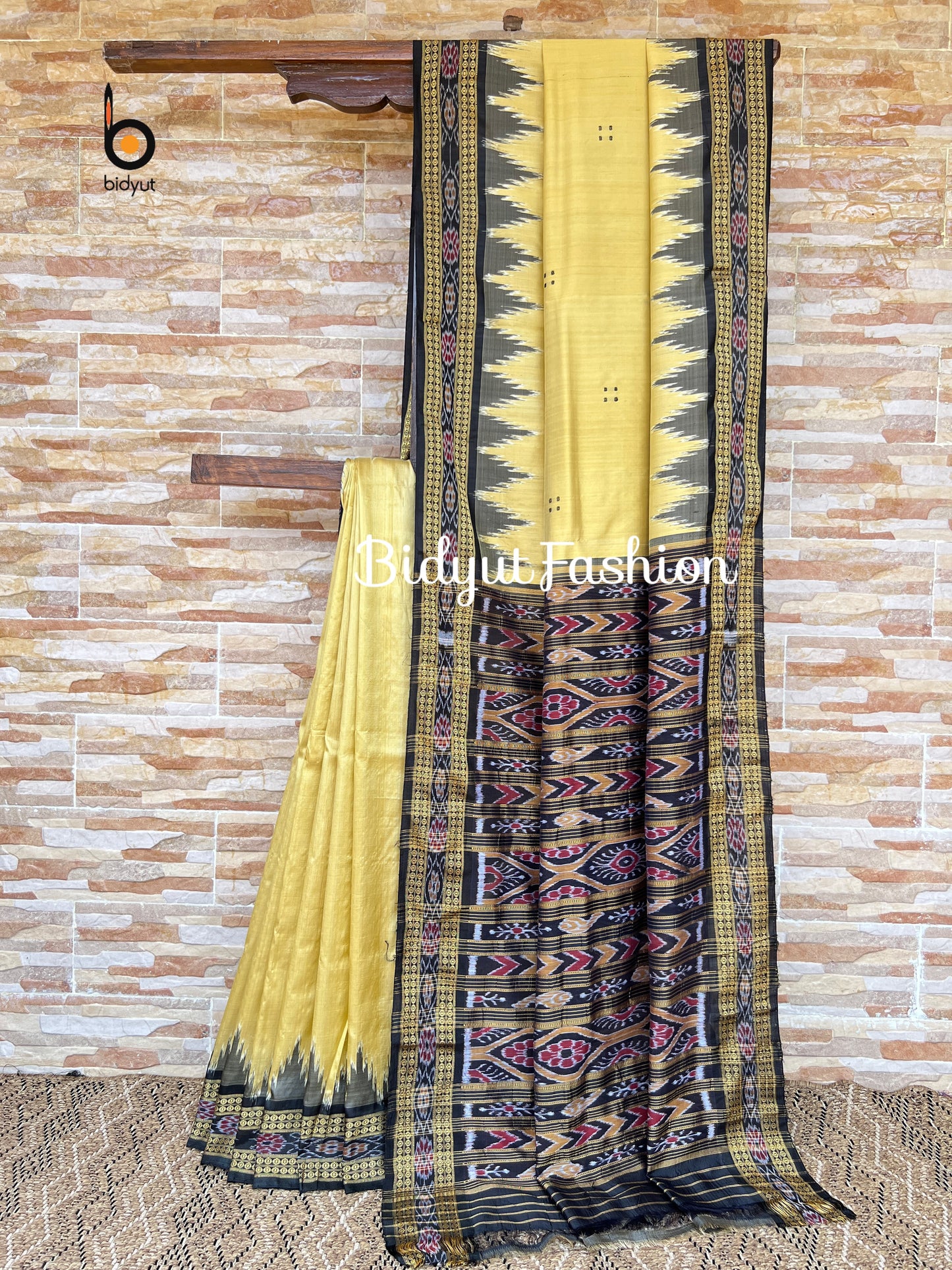 Handlooms of Odisha Nuapatna Khandua Ikat Silk Saree Yellow Color