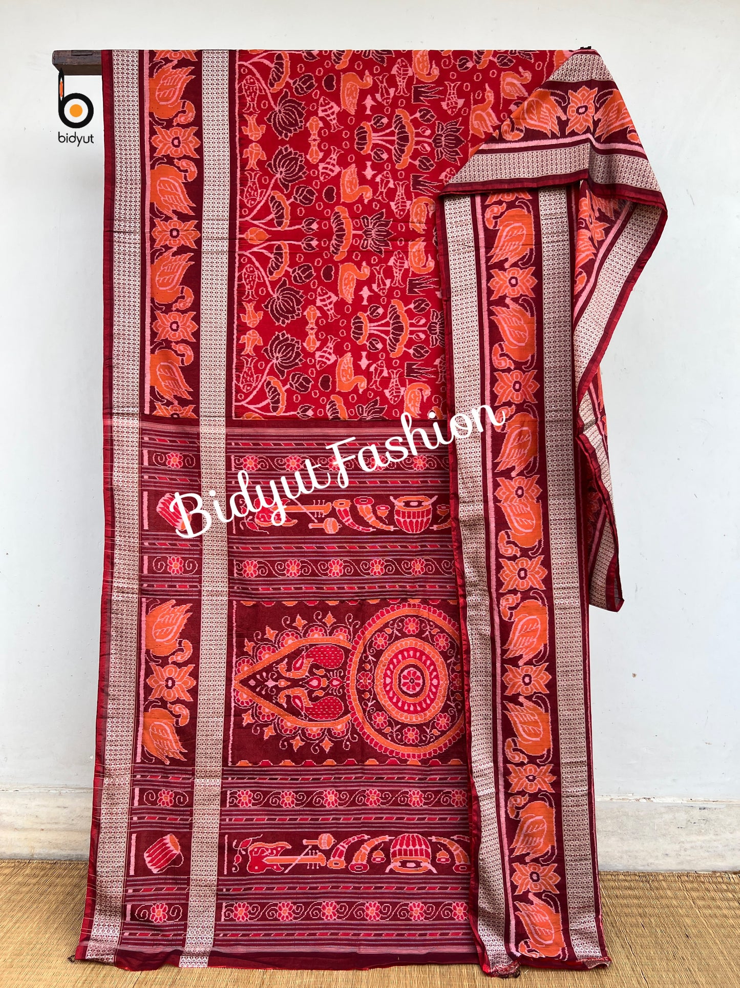 Handlooms of Odisha Sambalpuri Ikat Bapta Saree in Burgundy color