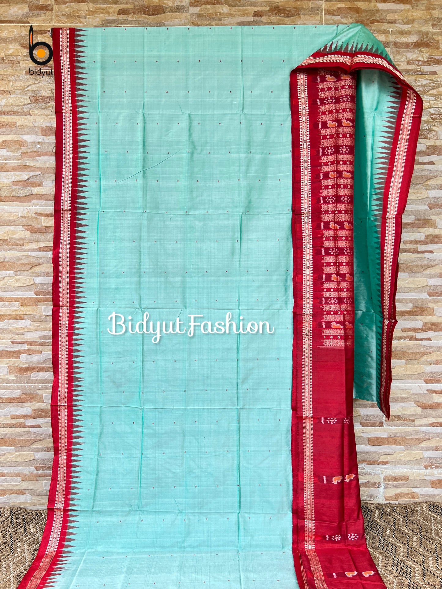 Sambalpuri Silk Saree | Ek Phulia Ikat | Aqua & Red | Handwoven Odisha