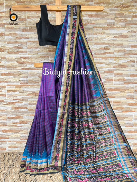 Handlooms of Odisha Sachipar Nuapatna Khandua Ikat Silk Sarees Purple color