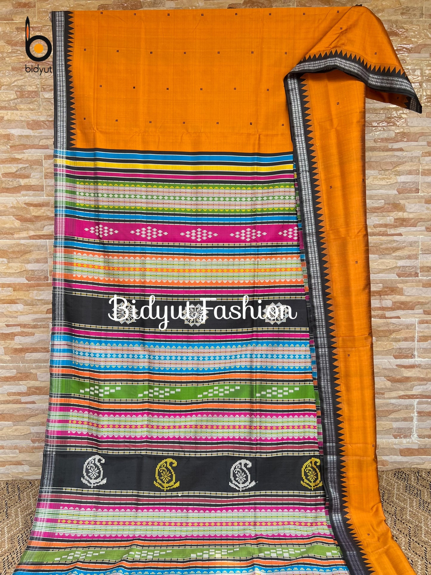 Handlooms of Odisha Berhampuri Double Palla Silk Saree Mustard yellow color