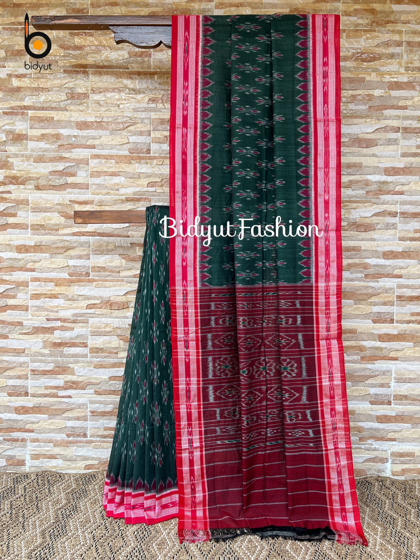 Handlooms of Odisha Maniabandha Nuapatna Ikat Cotton Saree Green Color