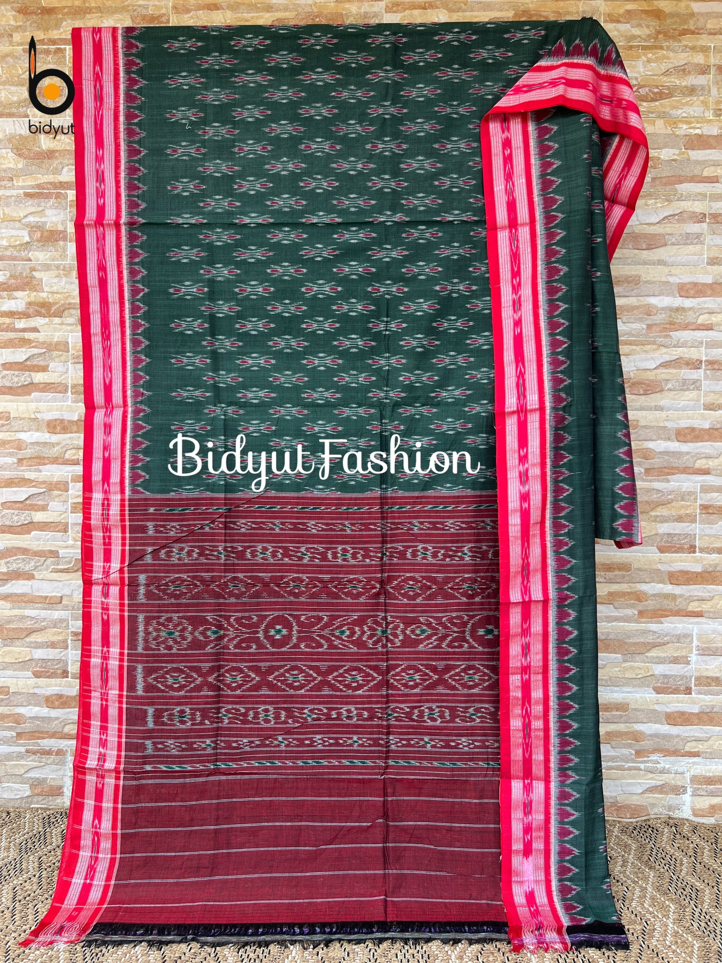 Handlooms of Odisha Maniabandha Nuapatna Ikat Cotton Saree Green Color