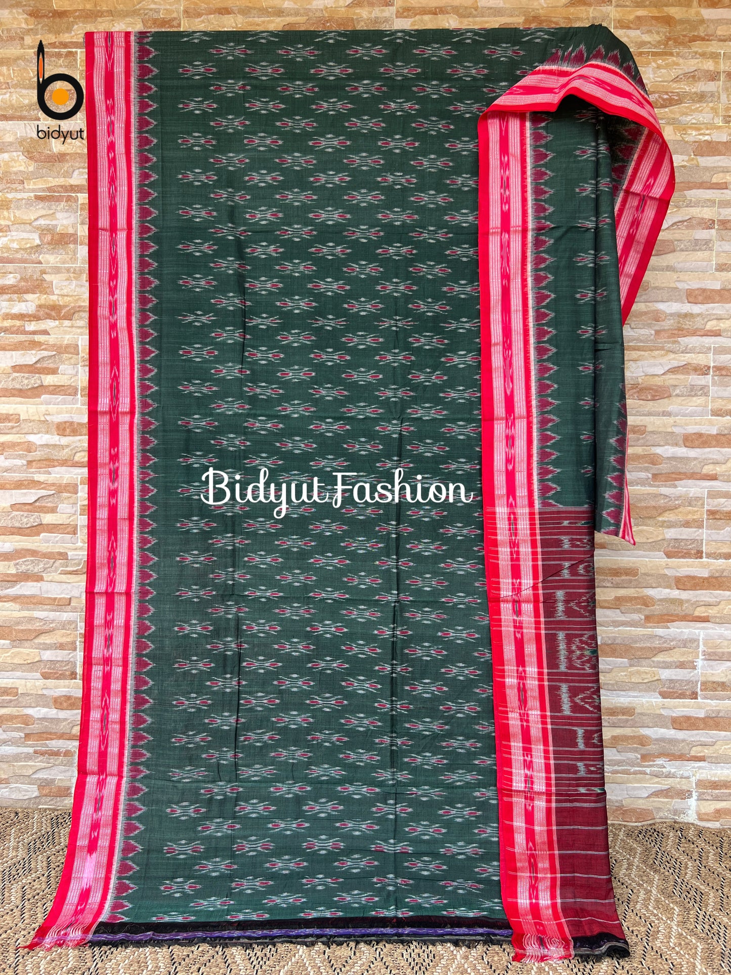 Handlooms of Odisha Maniabandha Nuapatna Ikat Cotton Saree Green Color