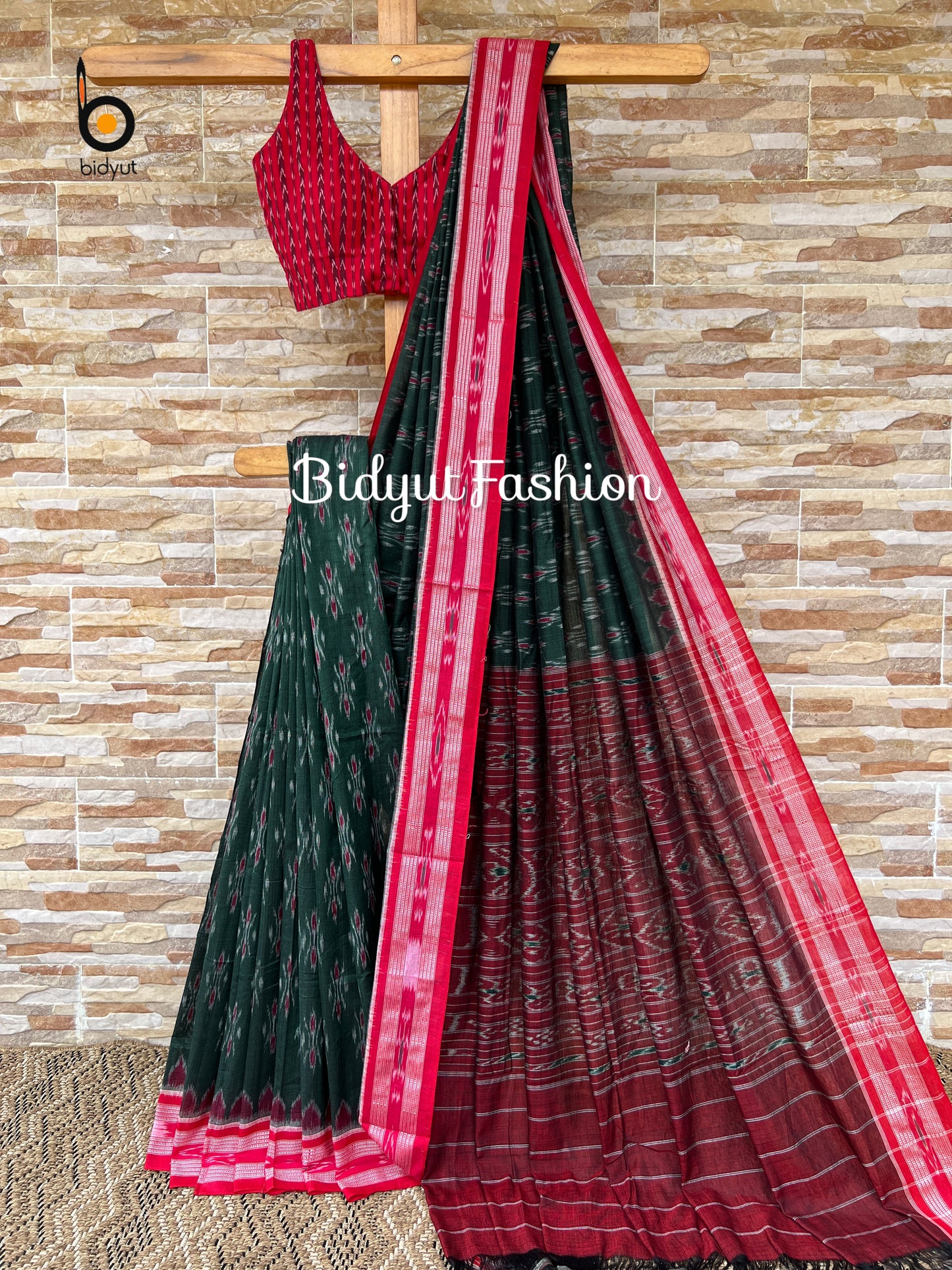 Handlooms of Odisha Maniabandha Nuapatna Ikat Cotton Saree Green Color