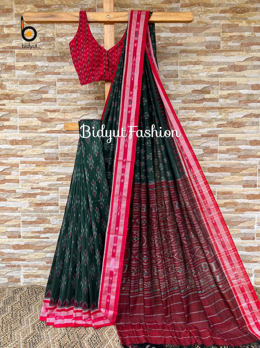 Handlooms of Odisha Maniabandha Nuapatna Ikat Cotton Saree Green Color