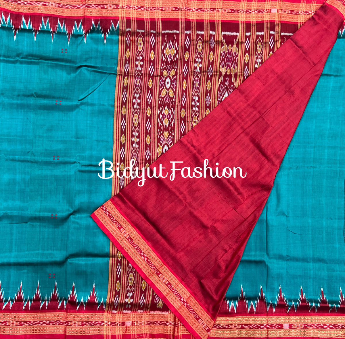 Handlooms of Odisha Nuapatna Khandua Ikat Silk Saree Rama Green Color