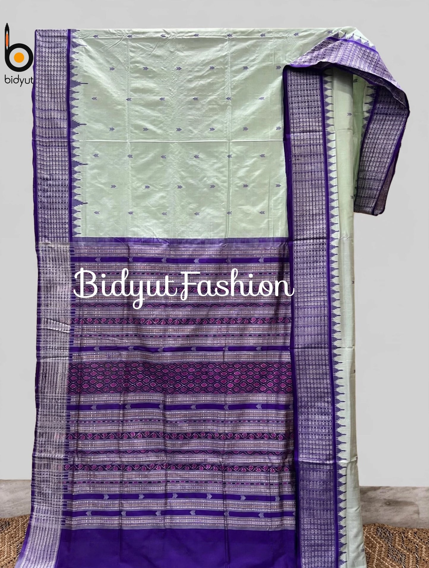 Masterpiece of Odisha handloom Dasphulia Silk Saree mint green color | Bomkai with Sambalpuri Ikat