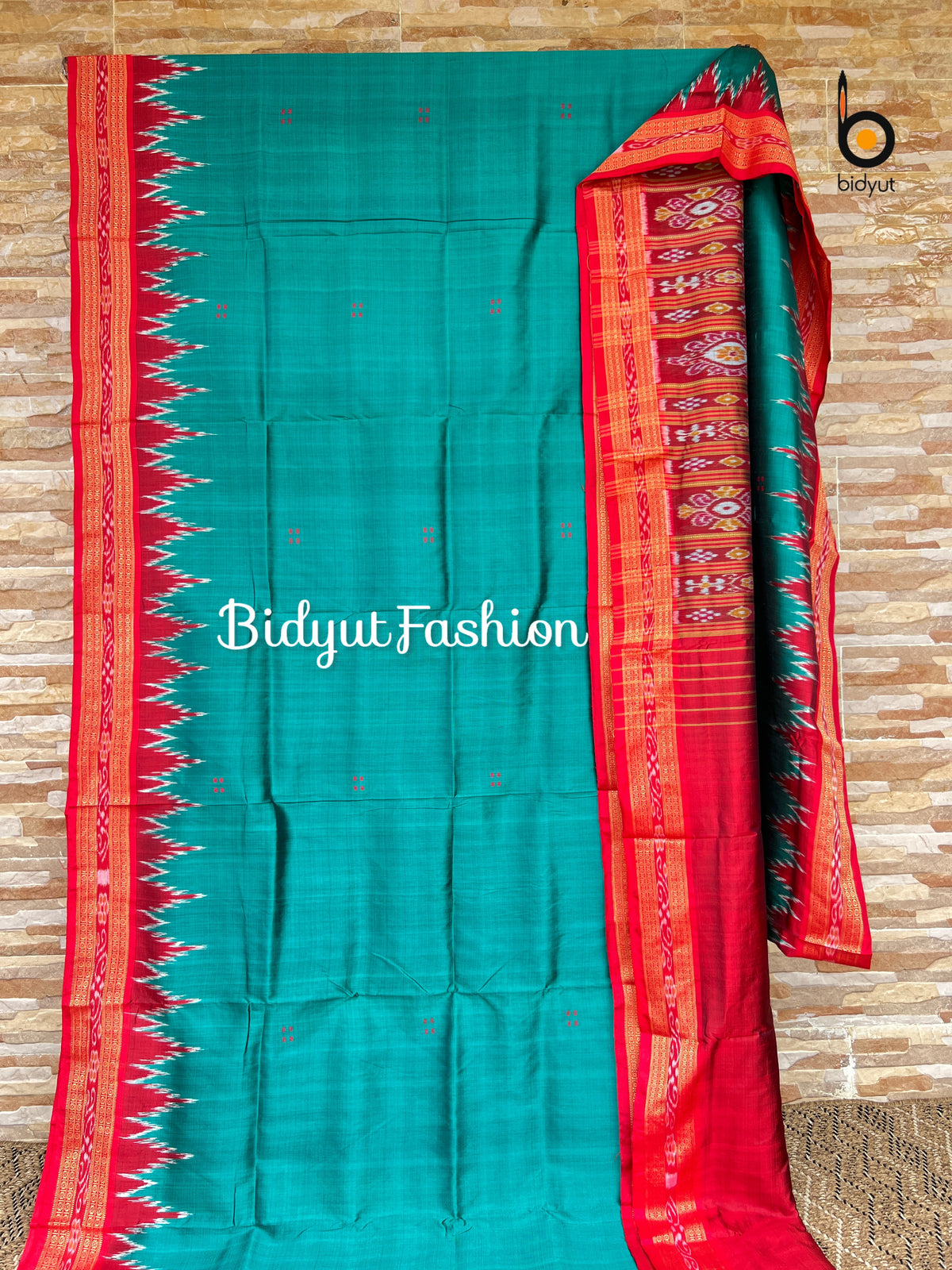 Handlooms of Odisha Nuapatna Khandua Ikat Silk Saree Rama Green Color