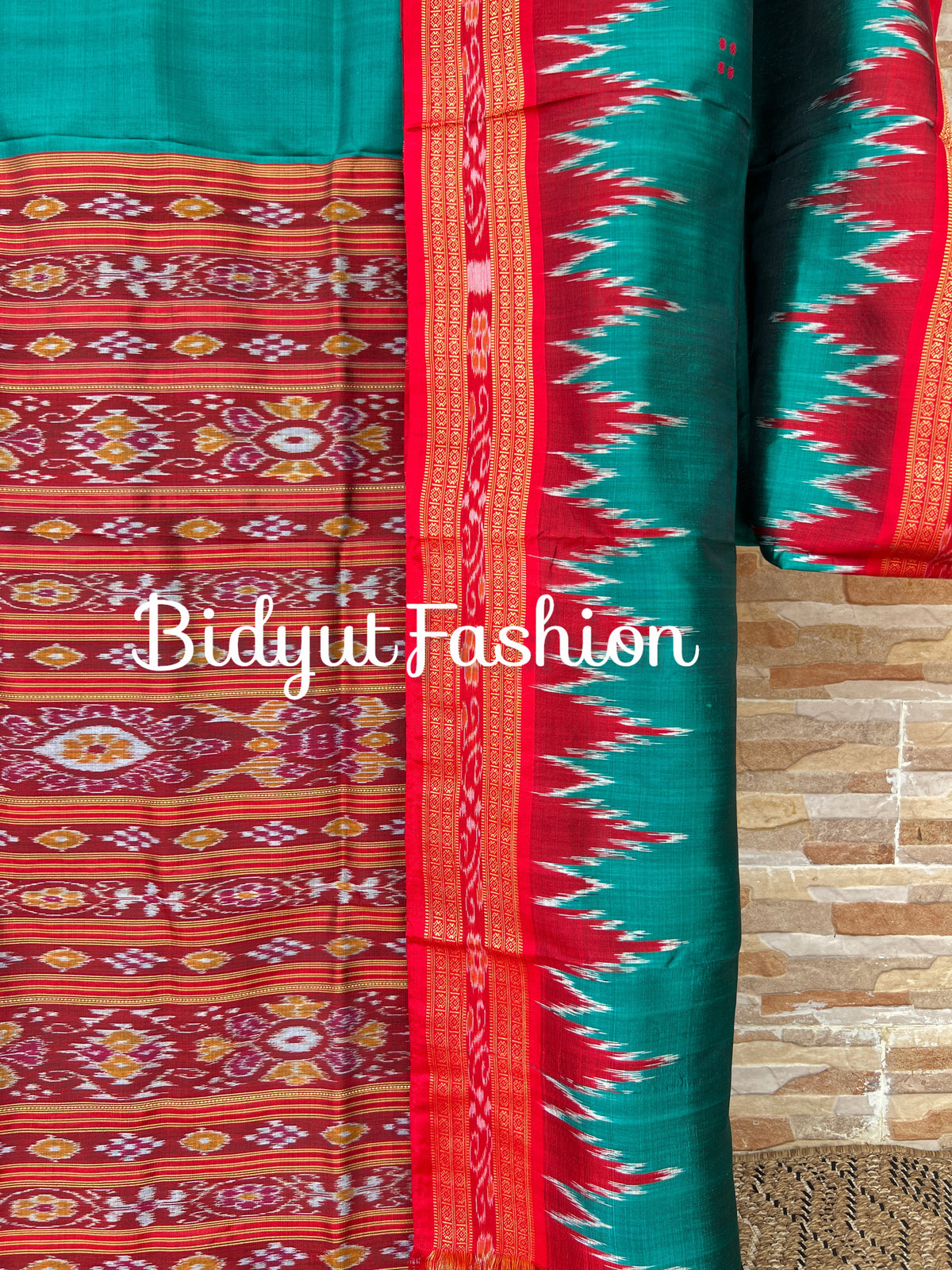 Handlooms of Odisha Nuapatna Khandua Ikat Silk Saree Rama Green Color