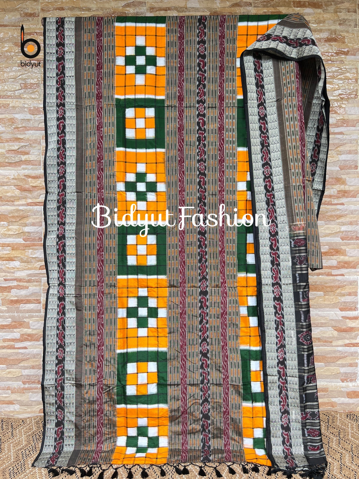 Handlooms of Odisha Sambalpuri Double Ikat Bichitrapuri Silk Saree Orange color