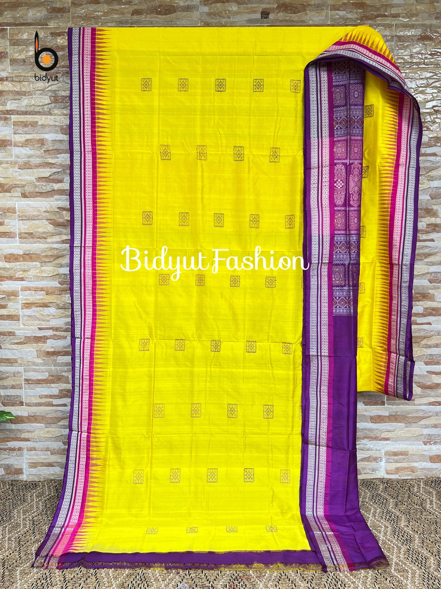 Handlooms of Odisha Sambalpuri Bomkai Silk Saree Yellow color