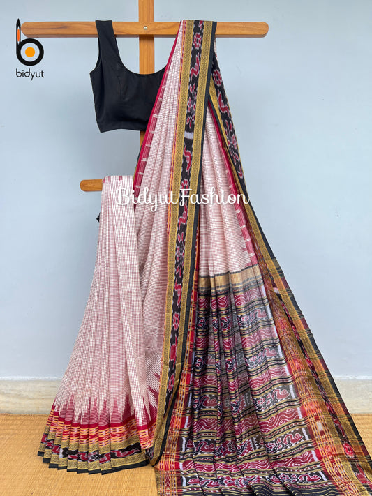 Handlooms of Odisha Sachipar Nuapatna Khandua Ikat Silk Sarees off white color