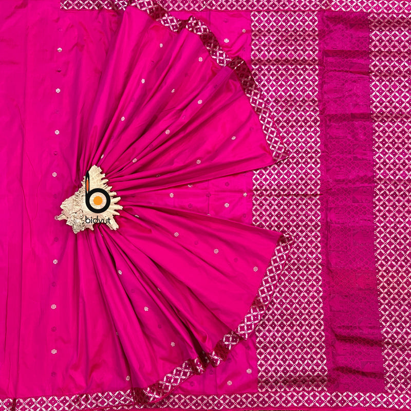 Assam Handloom Paat Silk Saree with zari work - Pink sari
