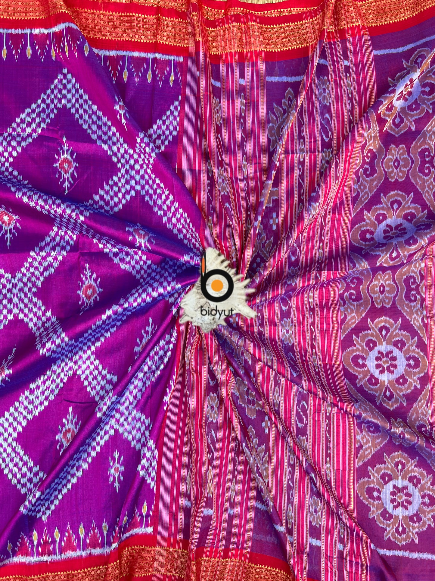 Handlooms of Odisha Nuapatna Khandua Taraballi Ikat Silk Saree Magenta color