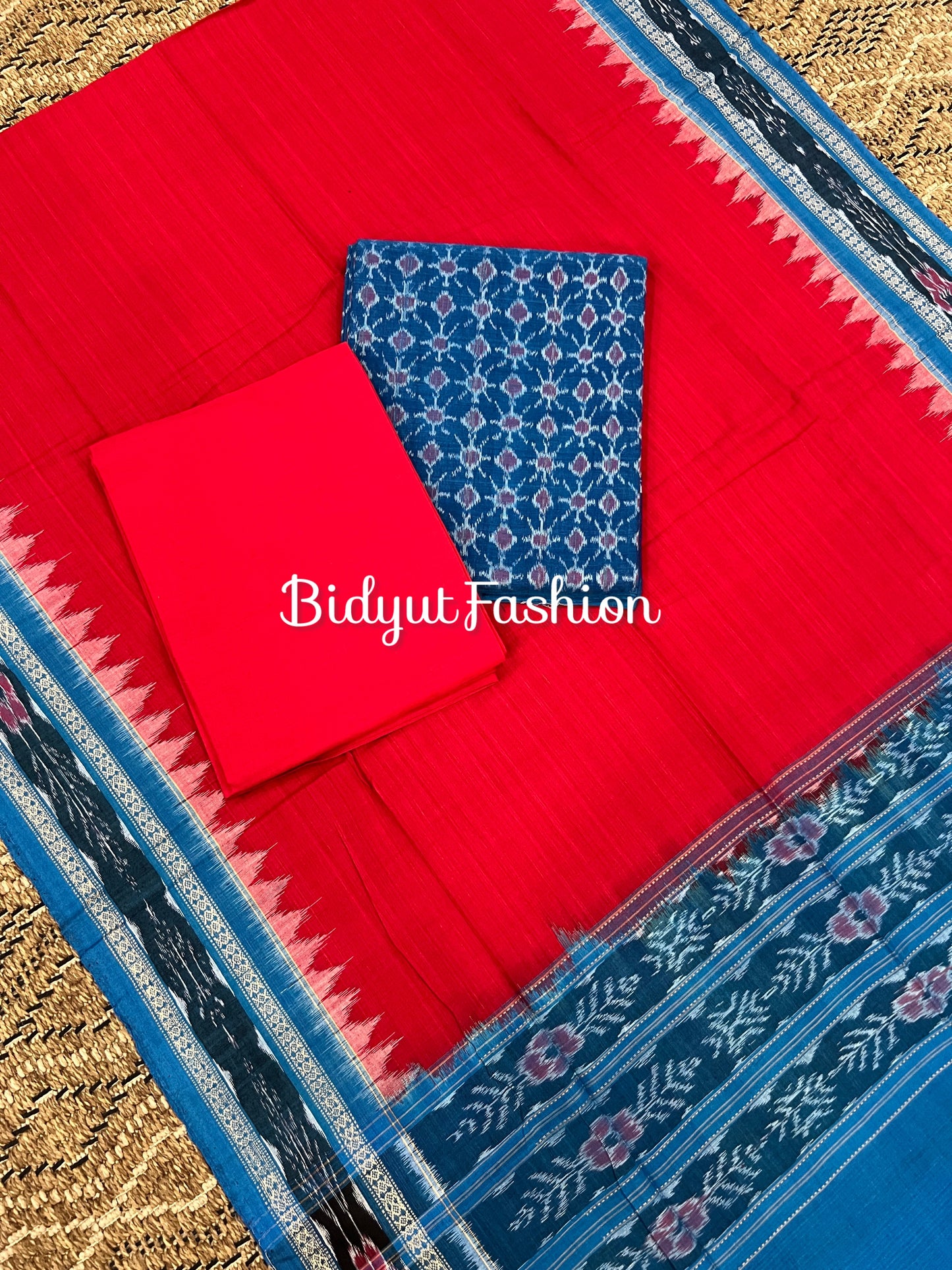 Handloom of Odisha Sambalpuri Ikat Cotton Unstitched Salwar Suit Set Blue color