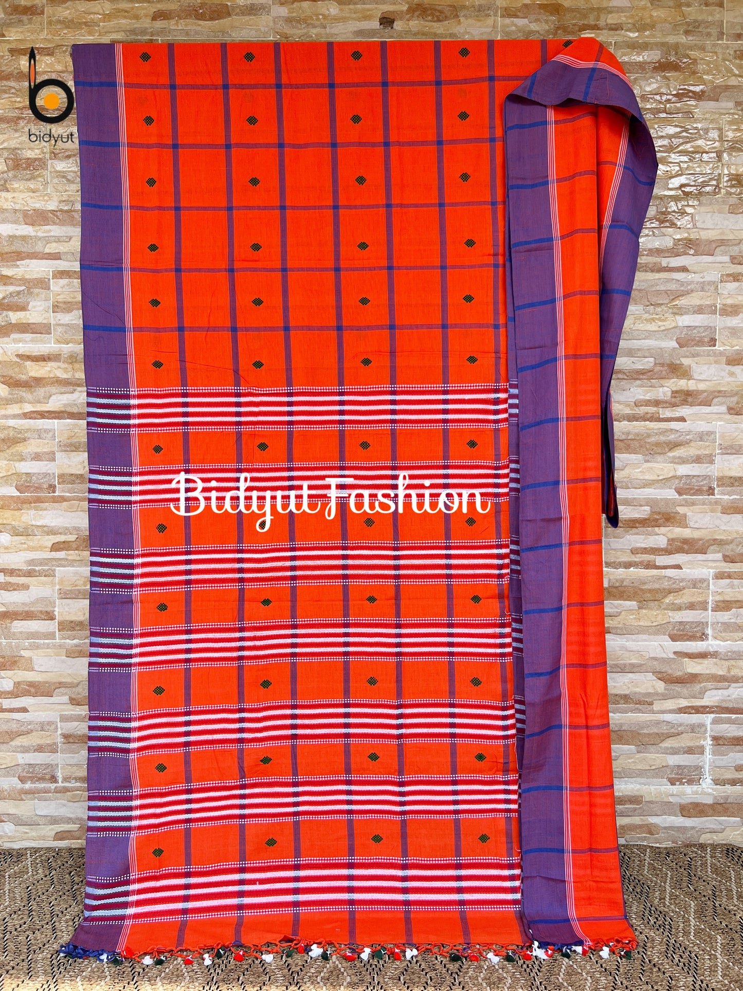Handlooms of Odisha Santhal Tribal Cotton Sarees Orange color