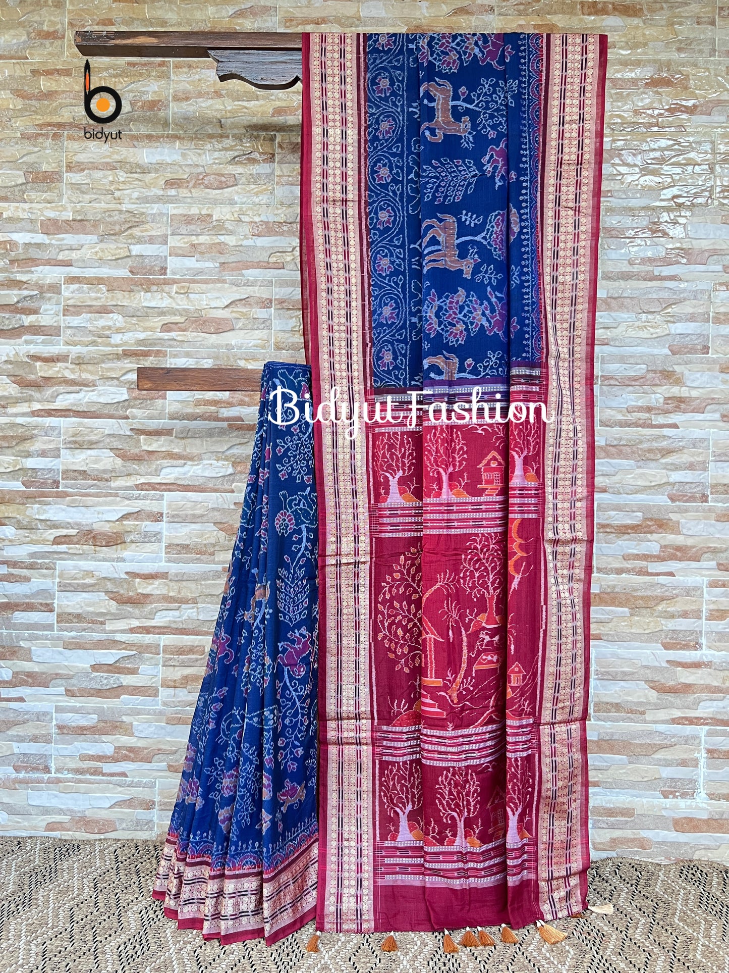 Handlooms of Odisha Sambalpuri Ikat Wild Tapestry Vana Chitta Aranya motif cotton saree Blue color