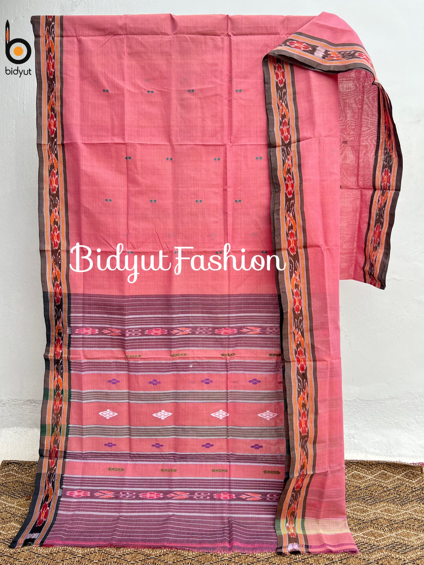 Handlooms of Odisha Jagatsinghpur Suta Ikat Cotton saree Pink color