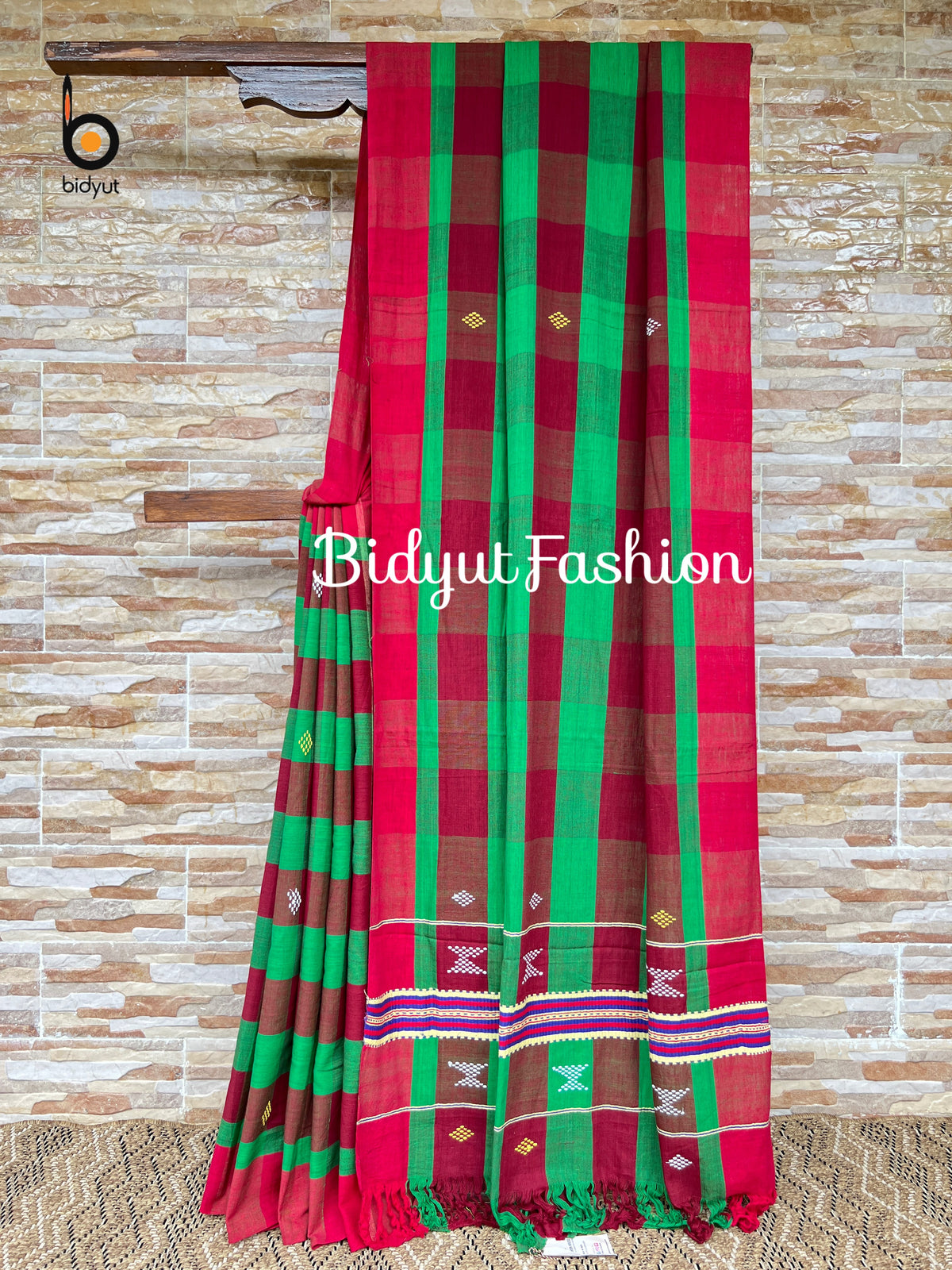 Odisha handloom Santhal Tribal Cotton Saree green color