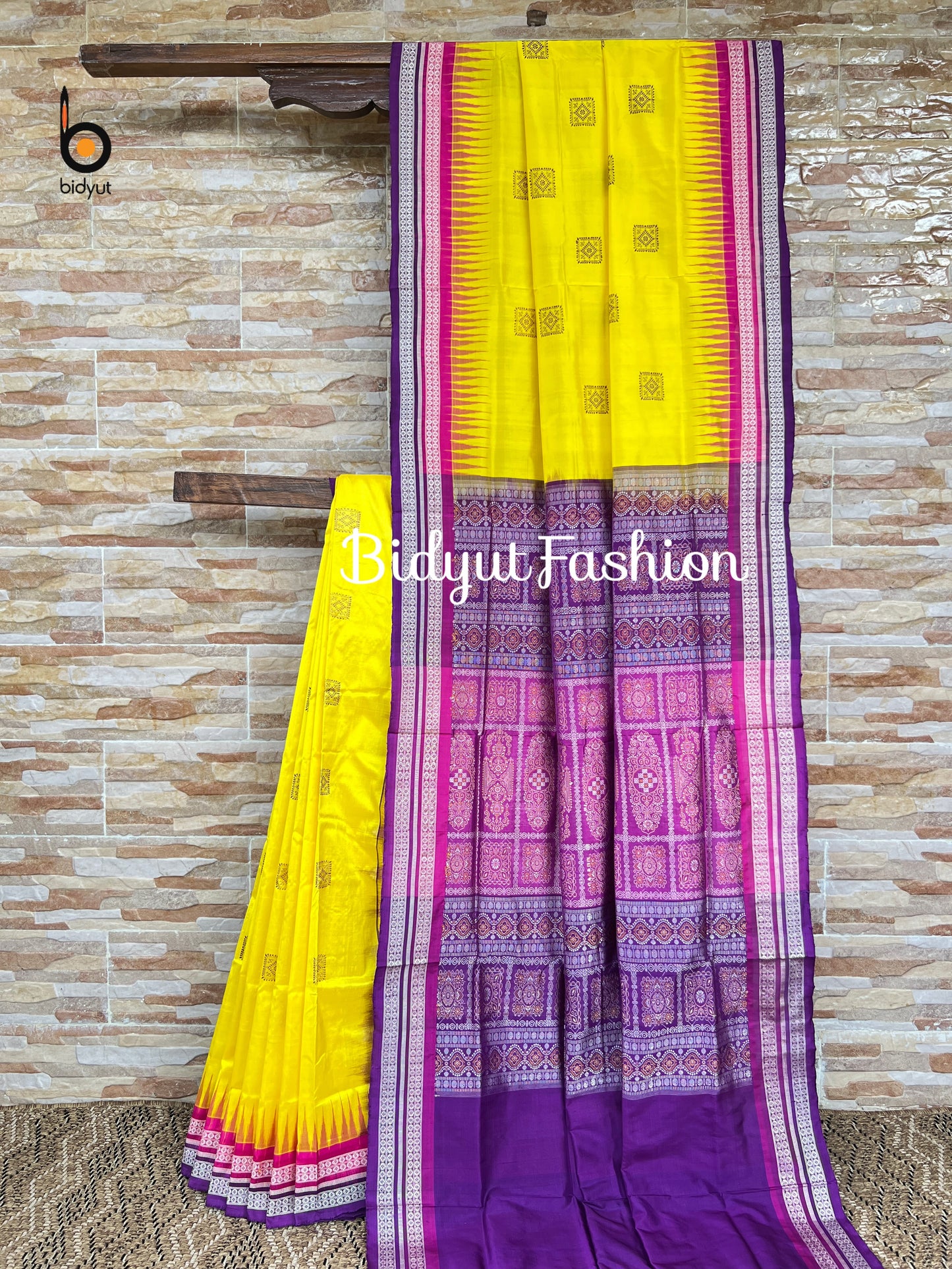 Handlooms of Odisha Sambalpuri Bomkai Silk Saree Yellow color